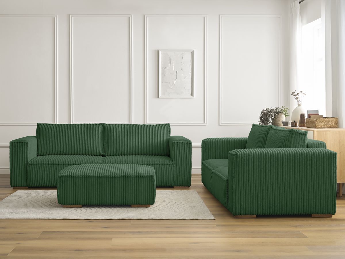 Bobochic Chelsea Sofa 6-Sitzer mit Pouf Breitcord weich Grün