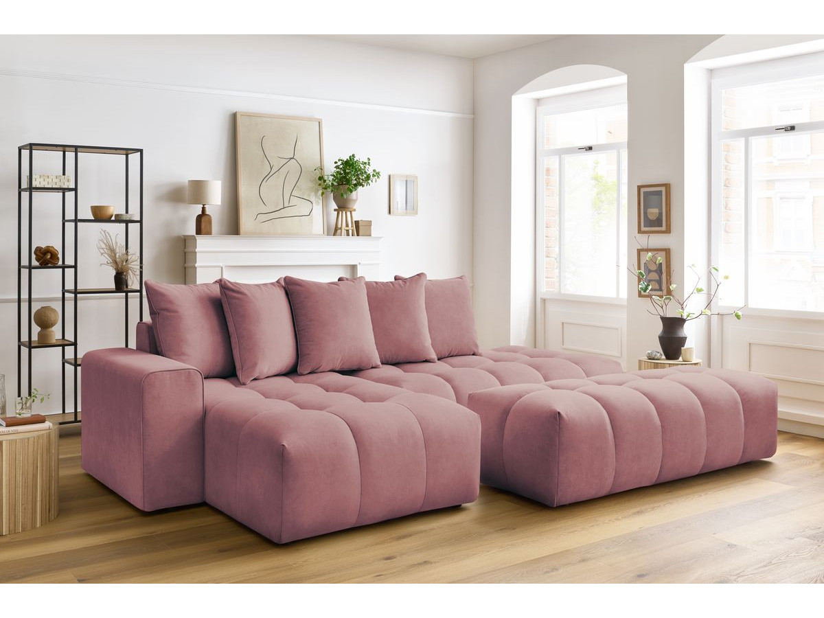 Bobochic Mont-blanc Ecksofa mit Pouf Samt Rosa Ecke links