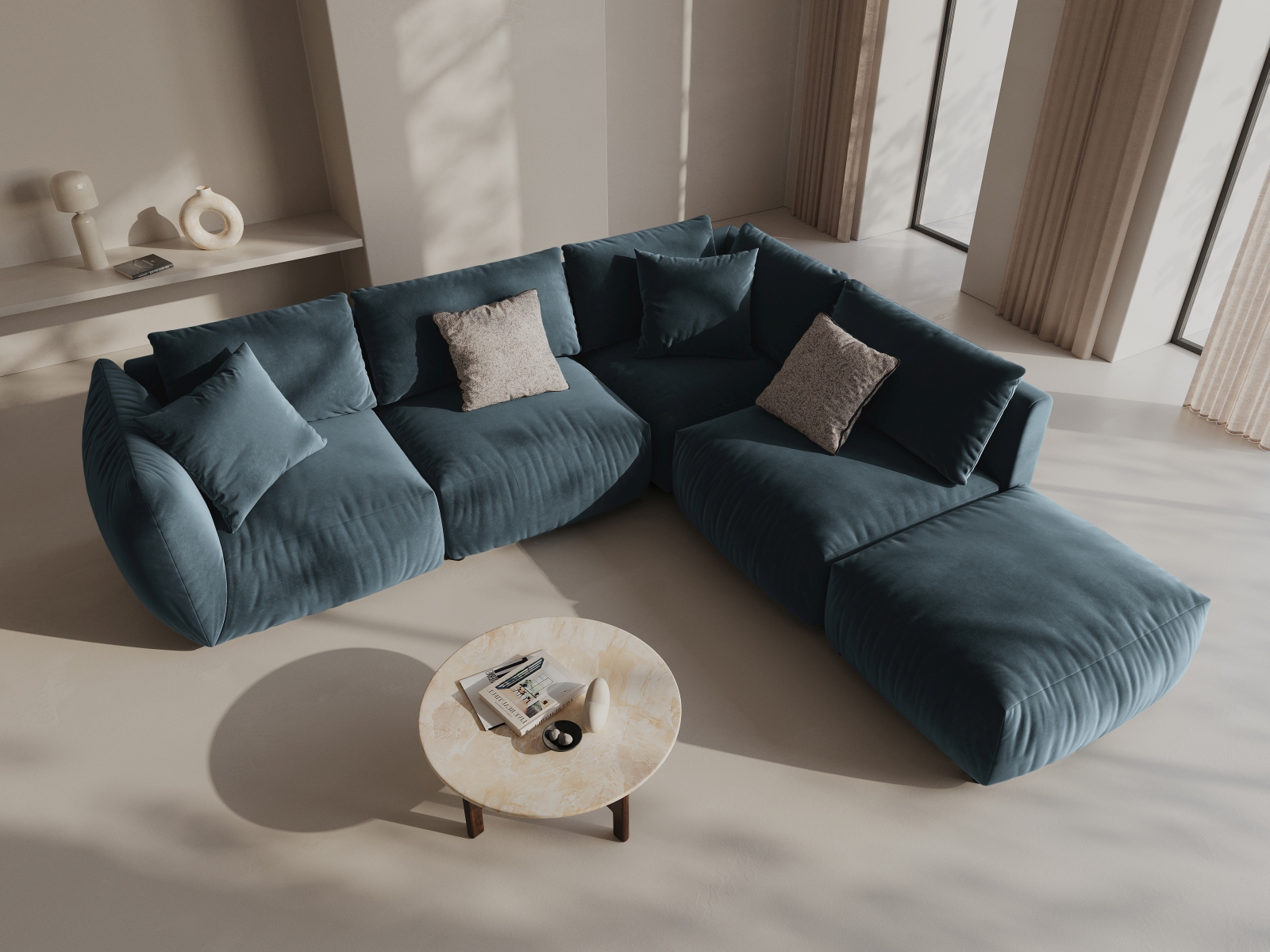 Micadoni Modulares Ecksofa Chris 4-Sitzer Rechts Samt Pastellblau