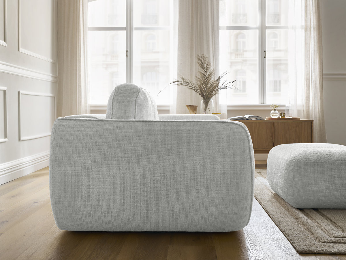 Bobochic Denise Schlafsofa 3-Sitzer mit Bettkasten und Pouf Strukturstoff Hellgrau
