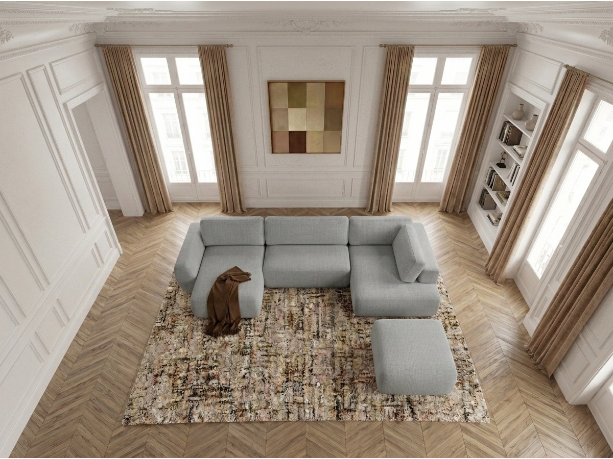 Bobochic Denise Wohnlandschaft mit Pouf Strukturstoff Hellgrau Ecke links