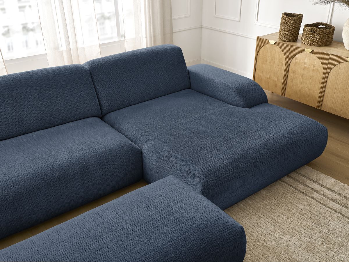 Bobochic Sirius Ecksofa mit Pouf 300 × 170 cm Strukturstoff Dunkelblau Ecke rechts