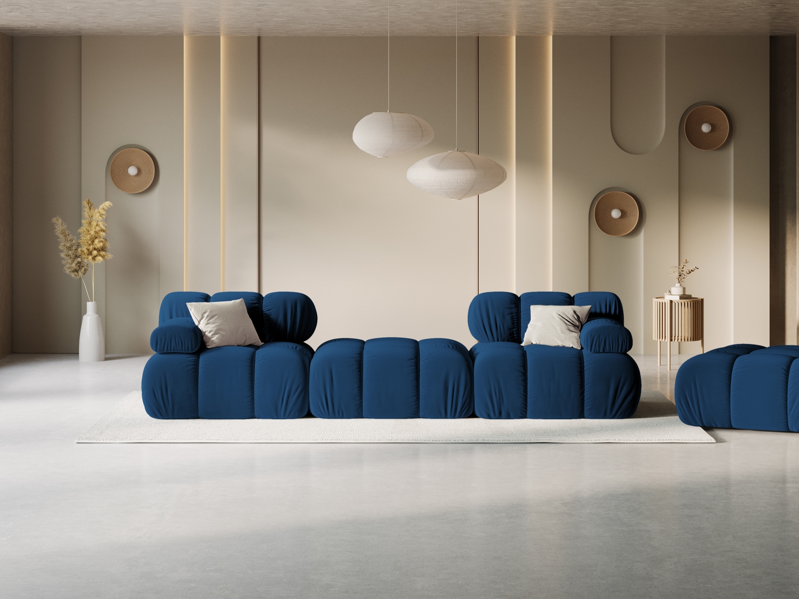 Micadoni Modulares Sofa Bellis 3-Sitzer mit flachem Modul Samt Bluvel Königsblau