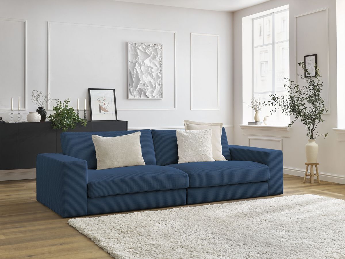 Bobochic Leonard Sofa 3-Sitzer 234 × 109 cm Cordsamt Dunkelblau