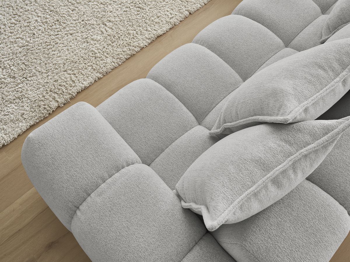 Bobochic Everest Ecksofa, 10 Kissen Melange-Stoff Hellgrau Ecke links