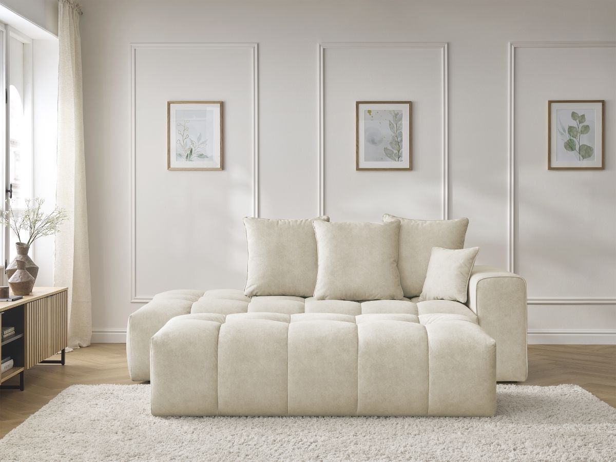Bobochic Mont-blanc Sofa 5-Sitzer mit Pouf Samt Beige Armlehne rechts