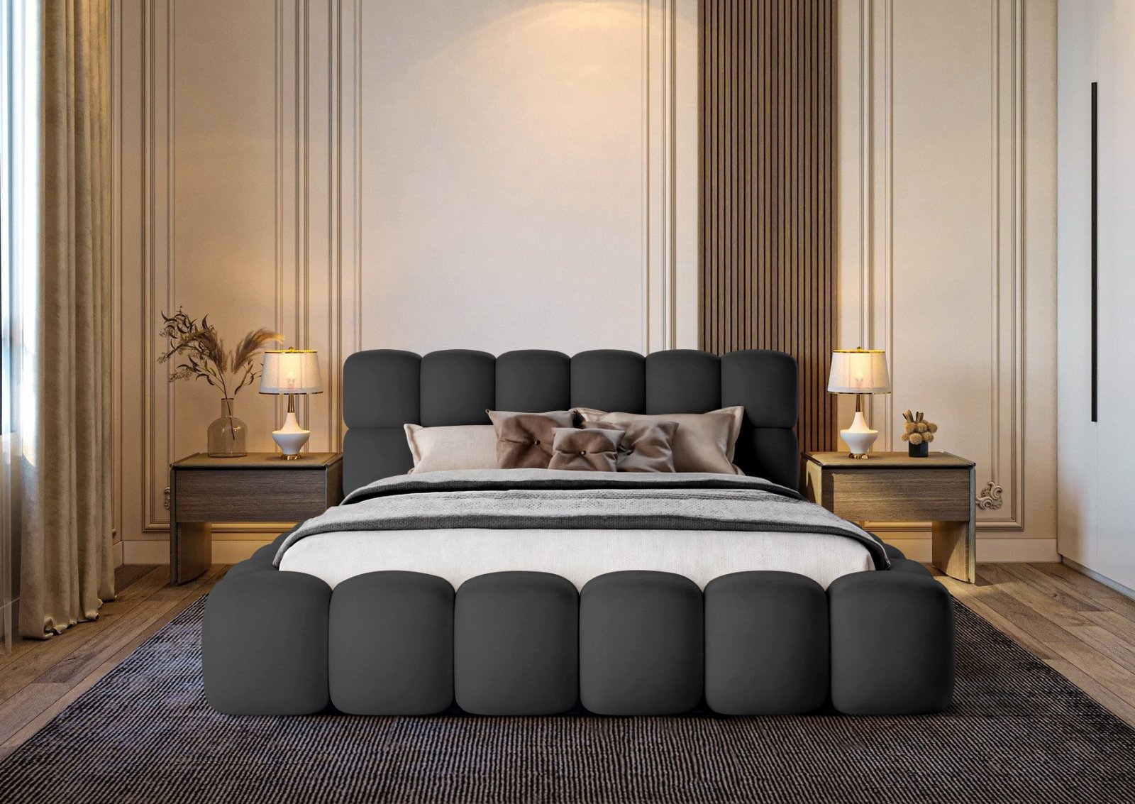 Polsterbett Vento Samtstoff 160x200 mit Metallrahmen Piano 17 Schwarz