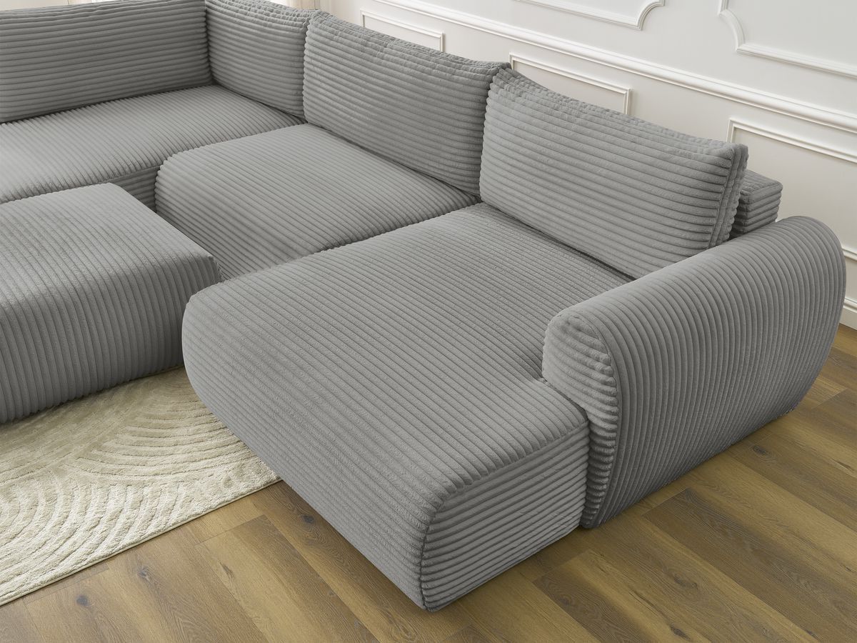 Bobochic Lucien Wohnlandschaft mit Pouf Breitcord weich Dunkelgrau Ecke rechts