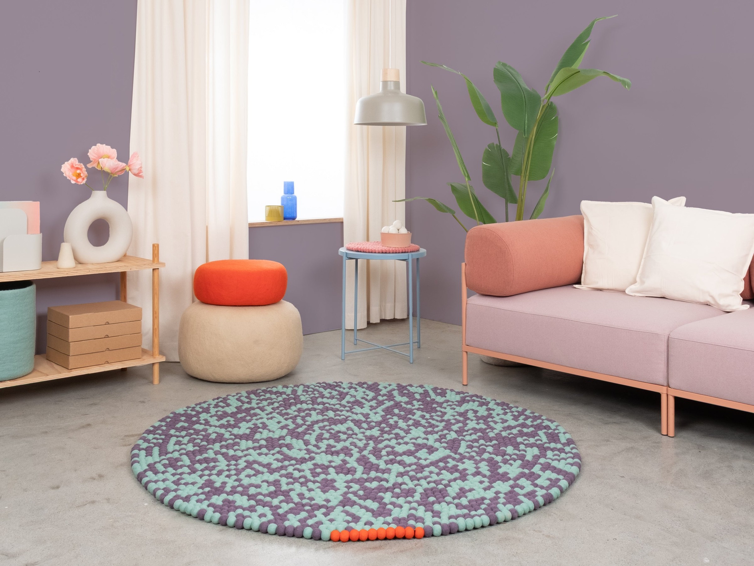 myfelt Aether Filzkugelteppich Grün rund Ø 50 cm