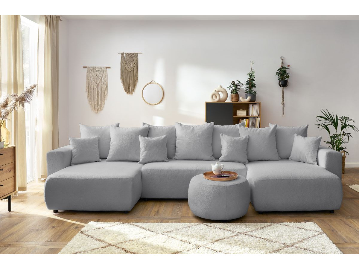 Bobochic Envy Wohnlandschaft mit rundem Pouf Bouclé-Stoff Hellgrau
