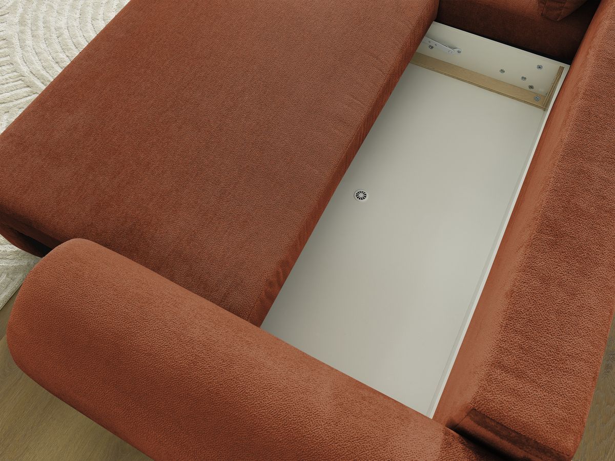 Bobochic Lucien Ecksofa mit Schlaffunktion und Bettkasten und Pouf 314 × 167 cm Stoff Orange Ecke links