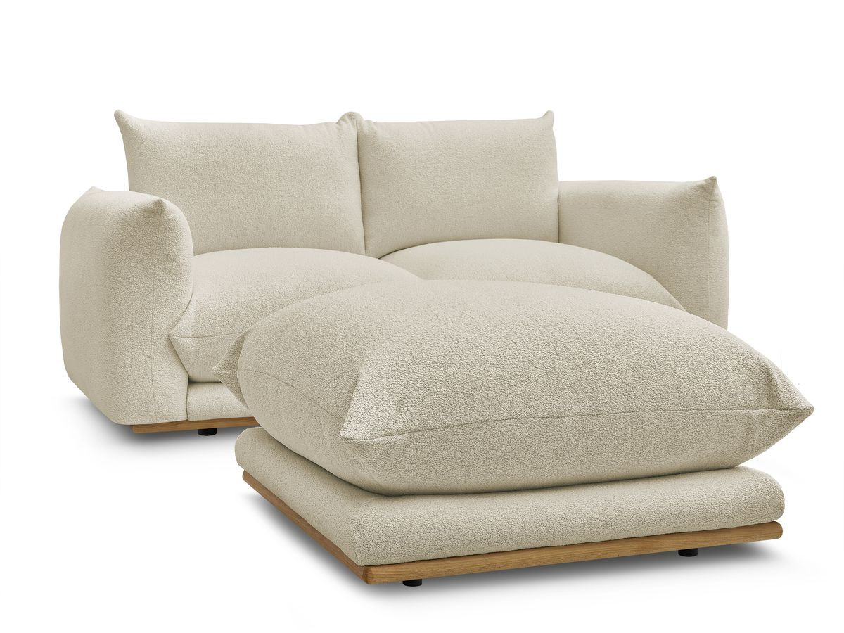 Bobochic Ernest Sofa 3-Sitzer mit Pouf 193 × 106 cm Bouclé-Stoff Beige