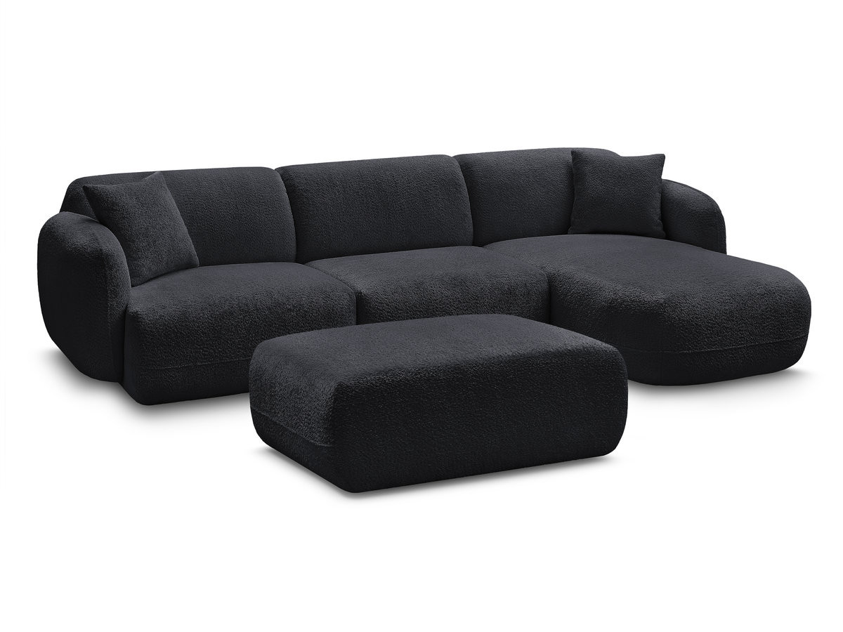 Bobochic Anda Ecksofa mit Pouf 292 × 163 cm Chenille Schwarz Ecke rechts