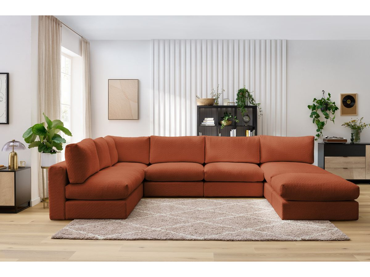 Bobochic Paris Ecksofa mit Pouf 369 × 262 cm Bouclé-Stoff Orange