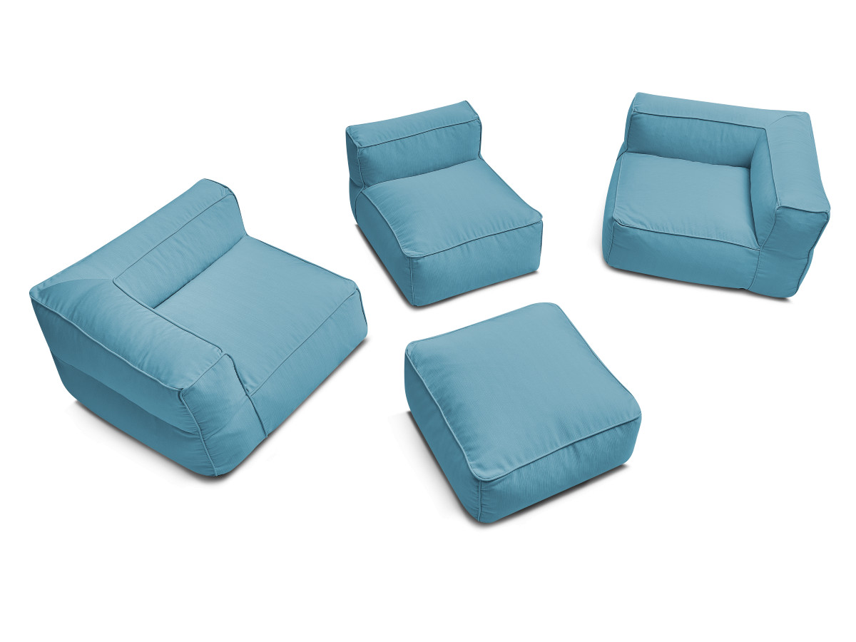 Bobochic Giulia Gartensofa 4-Sitzer mit Pouf, 2 Eckmodule Stoff Hellblau