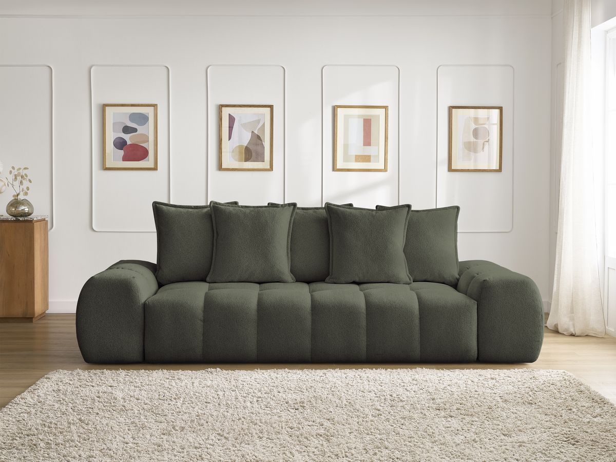 Bobochic Everest Sofa 3-Sitzer, 5 Kissen Melange-Stoff Grün