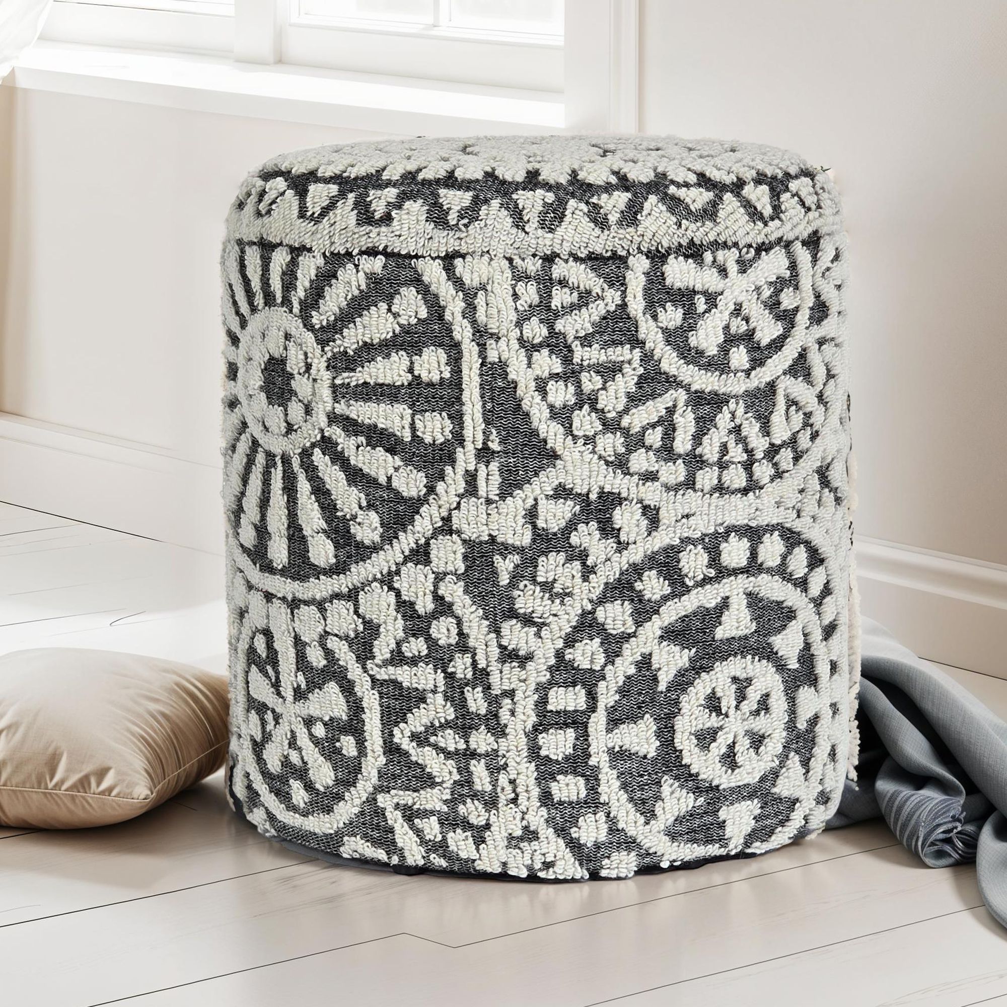 Sitzhocker Oyfjell Stoff Grau Ø 40 cm