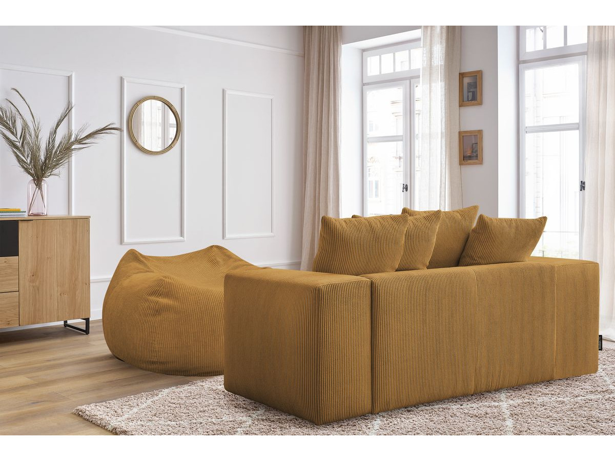 Bobochic Voltaire Sofa 2-Sitzer mit Pouf Cordsamt Gelb