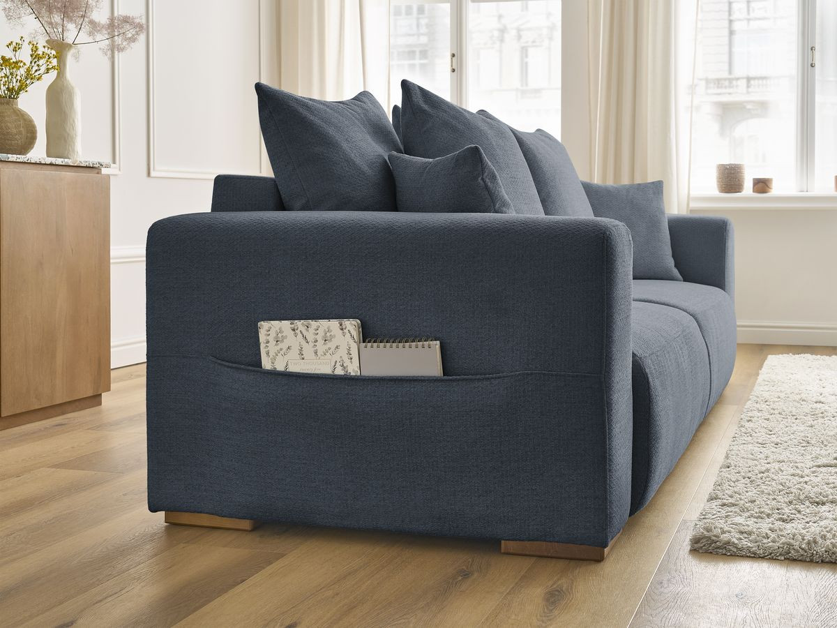Bobochic Sidonie Schlafsofa 3-Sitzer mit Bettkasten Melange-Stoff Dunkelblau