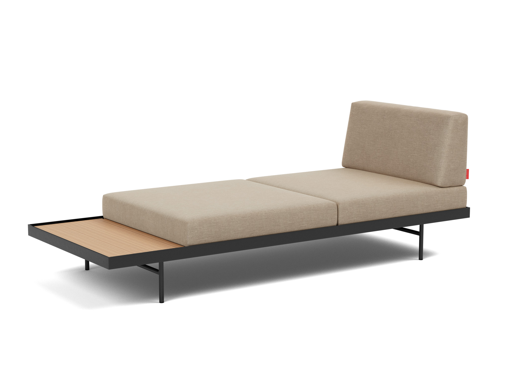 Tagesbett Puri Flachgewebe Phobos 587-Mocha Beine mit Eichentisch