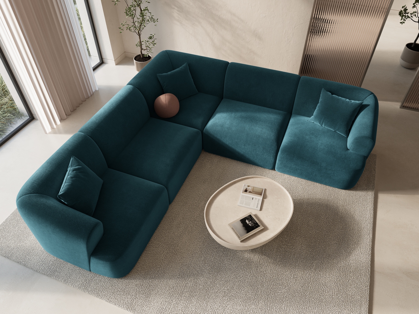 Cosmopolitan Design Symmetrisches Ecksofa Campi 6-Sitzer Samt Vogue Tiefes Petrol