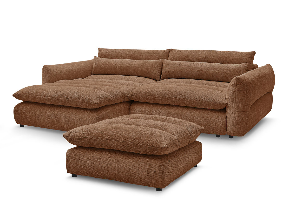 Bobochic Neil Ecksofa mit Pouf Strukturstoff Orange Ecke links