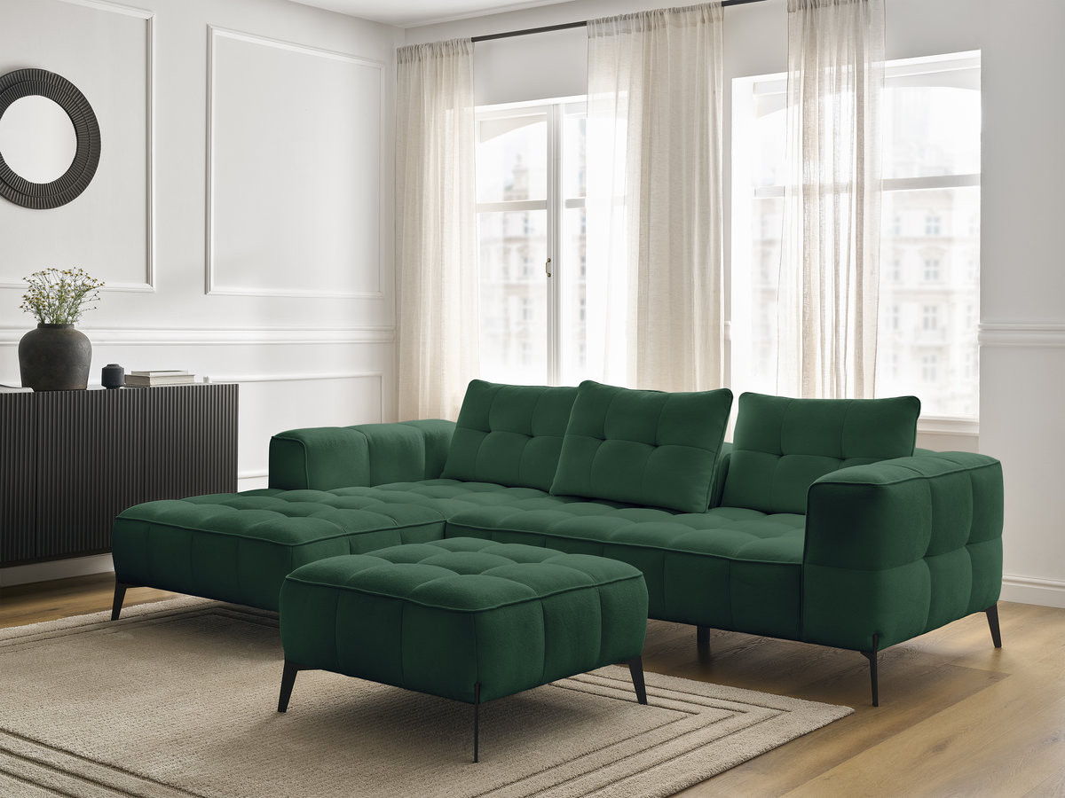 Bobochic Anis Ecksofa mit Pouf Strukturstoff Grün Ecke links