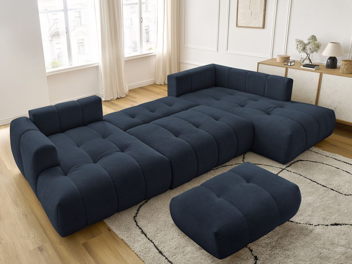 Bobochic Fuji Wohnlandschaft mit Pouf Stoff Dunkelblau Ecke links