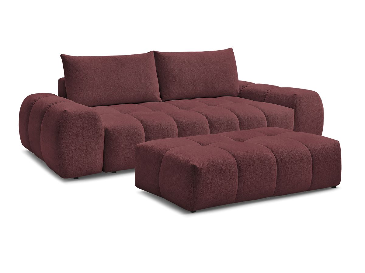 Bobochic Everest Schlafsofa 3-Sitzer mit Bettkasten und Pouf, 2 Kissen Melange-Stoff Rot