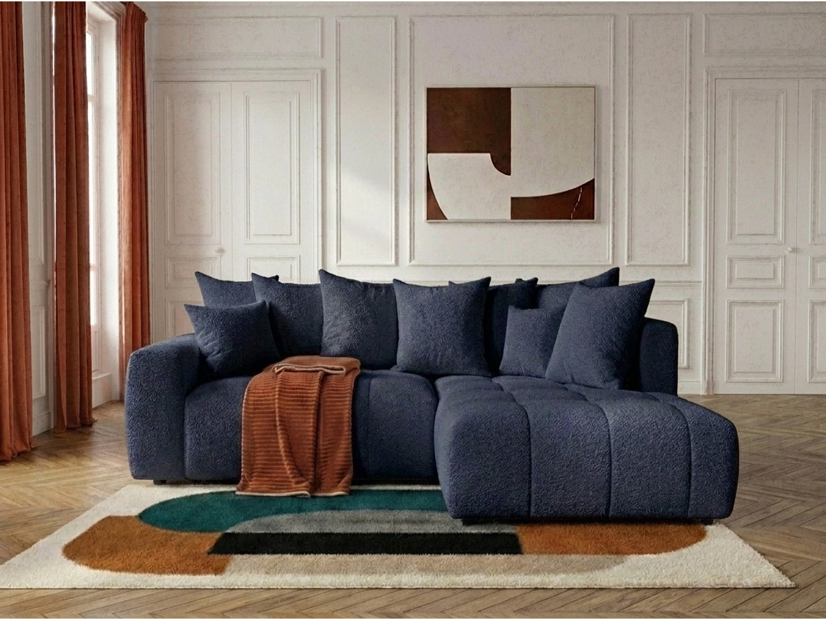 Bobochic Roxelane Ecksofa mit Schlaffunktion und Bettkasten Bouclé-Stoff Dunkelblau Ecke rechts