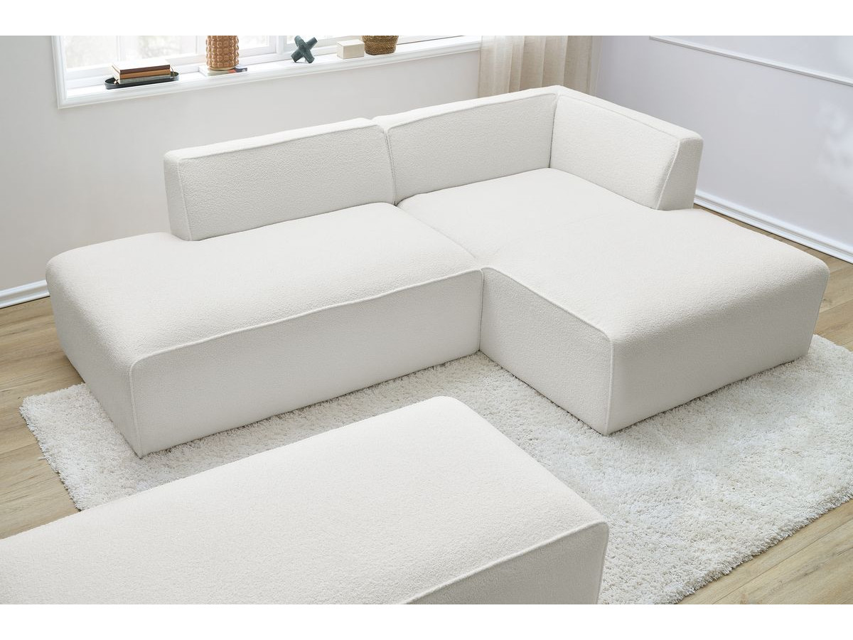 Bobochic Megeve Ecksofa mit Schlaffunktion und Pouf Bouclé-Stoff Weiß Ecke rechts