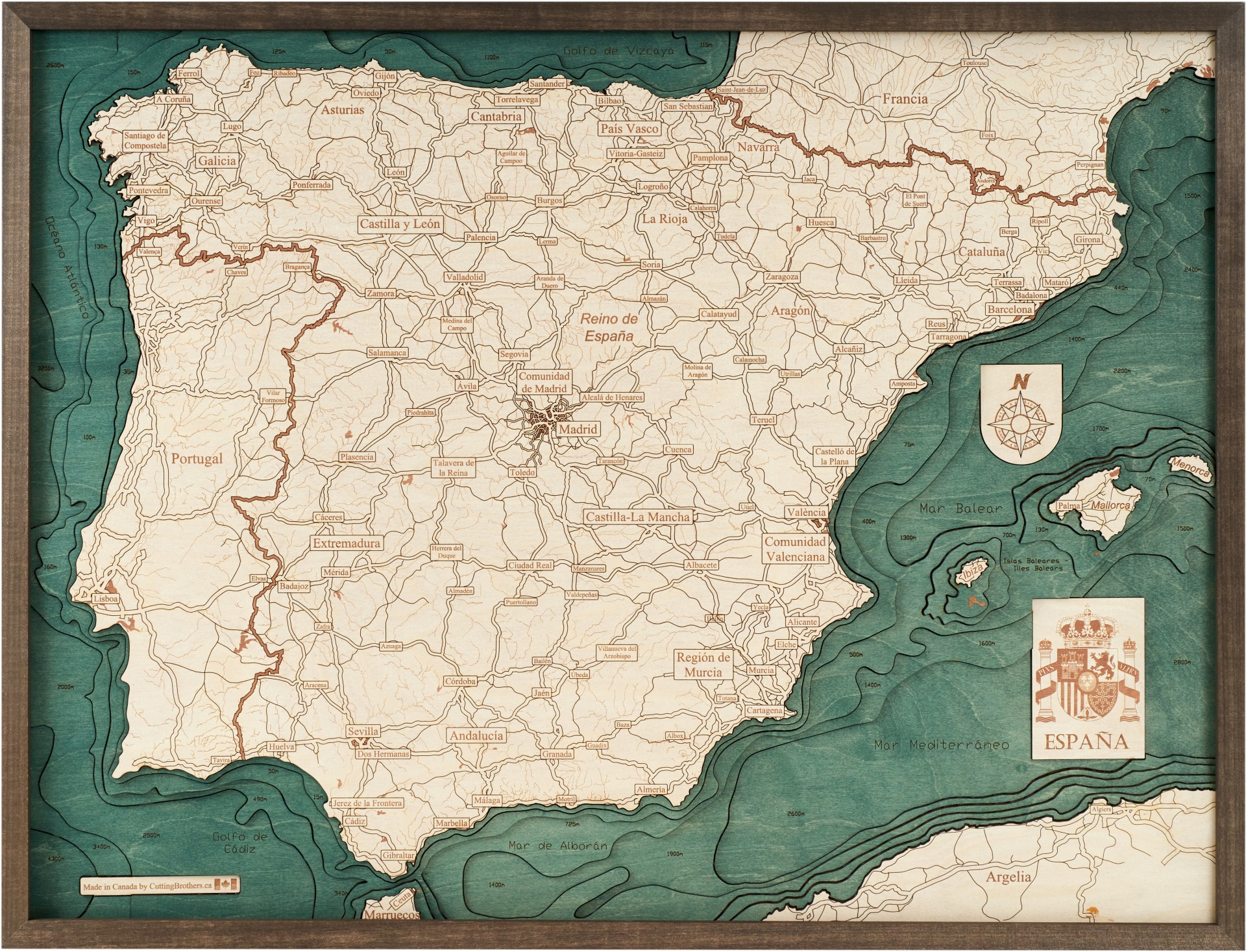 Cutting Brothers 3D Holz-Wandkarte Spanien 81 x 61 moebelfaktor