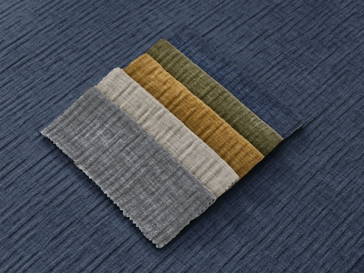 Bobochic Atilla Ecksofa mit Schlaffunktion und Bettkasten und Pouf Strukturstoff Dunkelblau Ecke links
