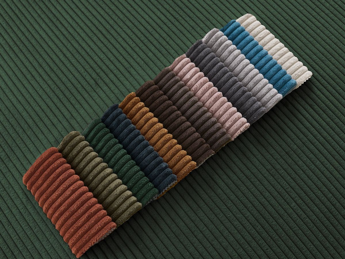 Bobochic Atilla Ecksofa mit Schlaffunktion und Bettkasten und Pouf Cordsamt Dunkelgrün Ecke links