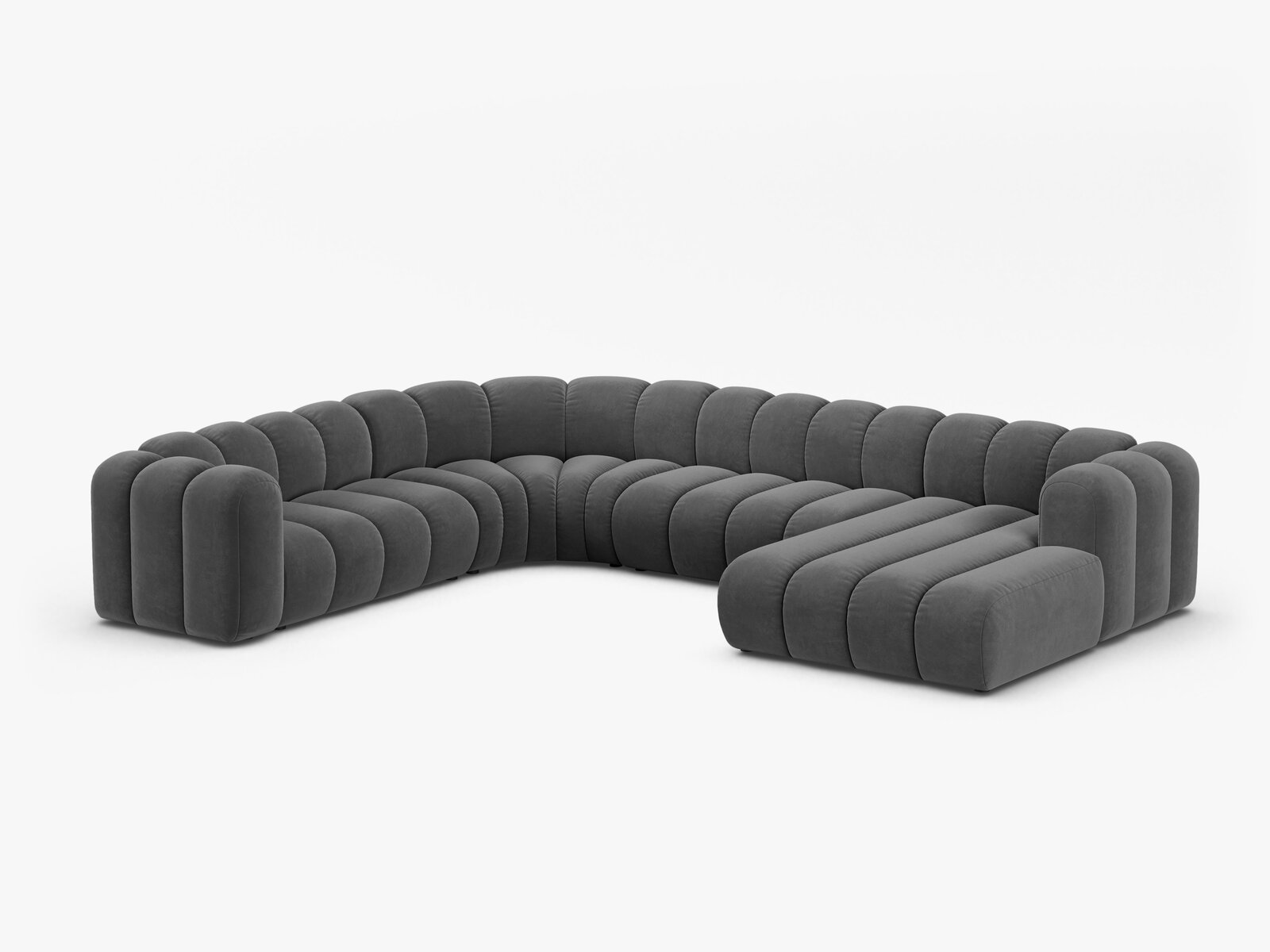 Micadoni Modulares Panorama Ecksofa Lupine 6-Sitzer Links Samt Venus Grau