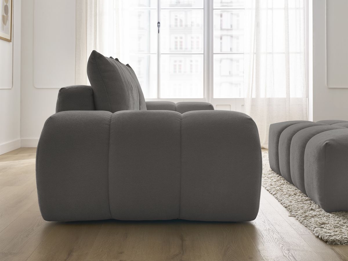 Bobochic Everest Sofa 3-Sitzer mit Pouf, 2 Kissen Strukturstoff Dunkelgrau