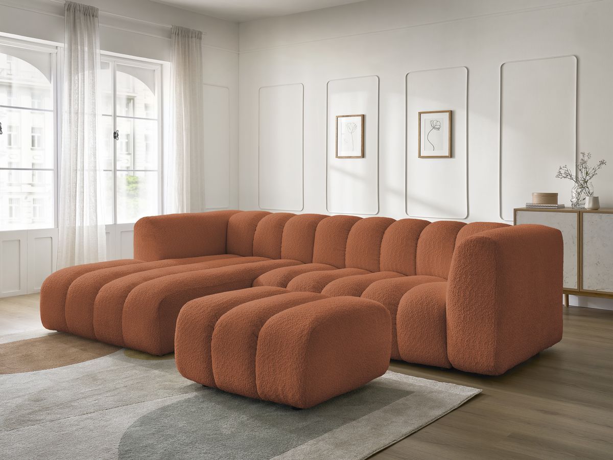 Bobochic Talia Ecksofa mit Pouf Bouclé-Stoff Orange Ecke links