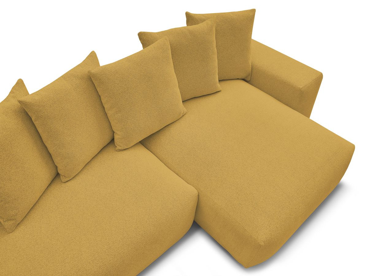 Bobochic Voltaire Ecksofa mit Schlaffunktion und Bettkasten und Pouf Melange-Stoff Gelb