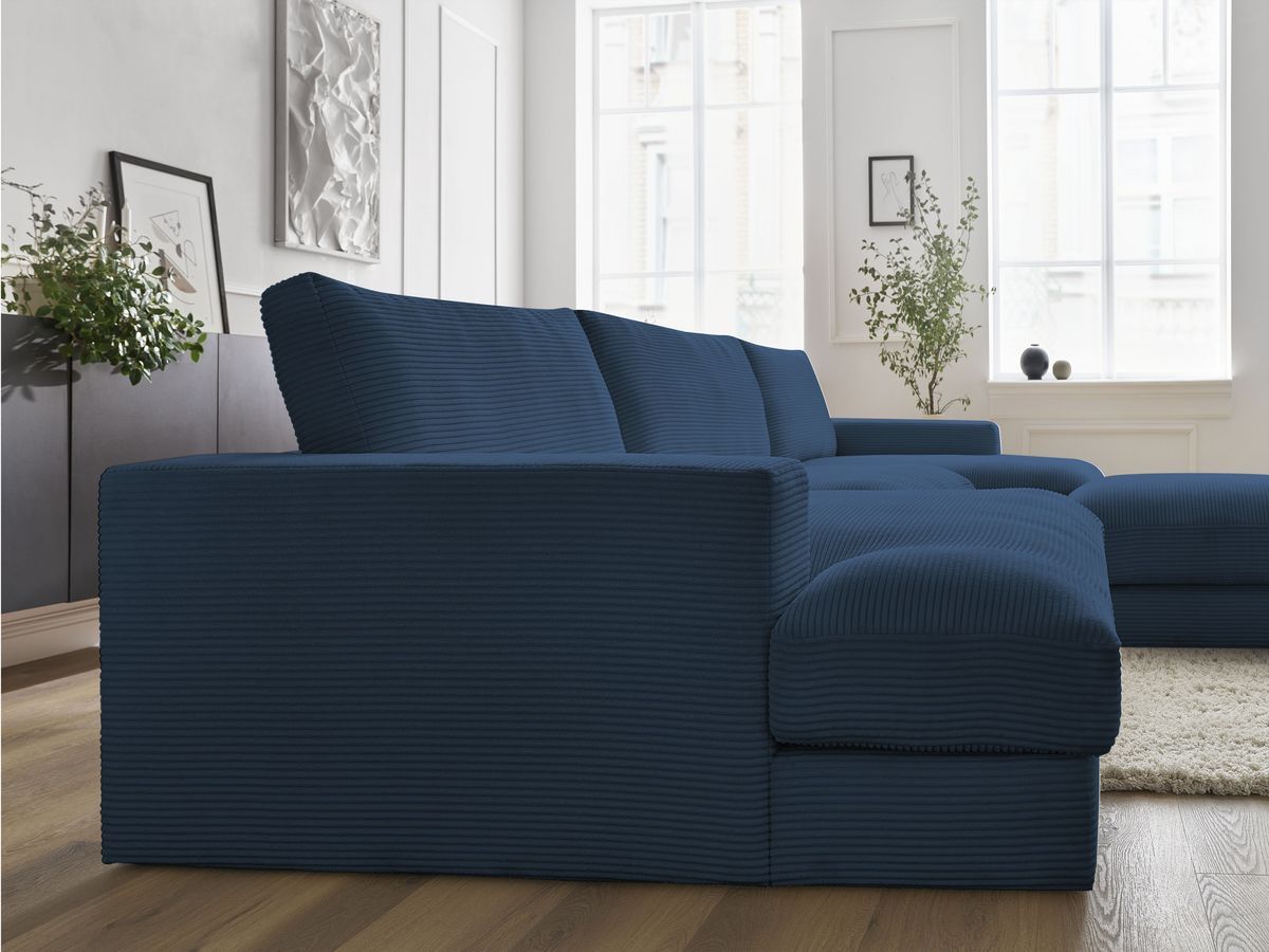 Bobochic Leonard Wohnlandschaft mit Pouf 404 × 159 cm Cordsamt Dunkelblau