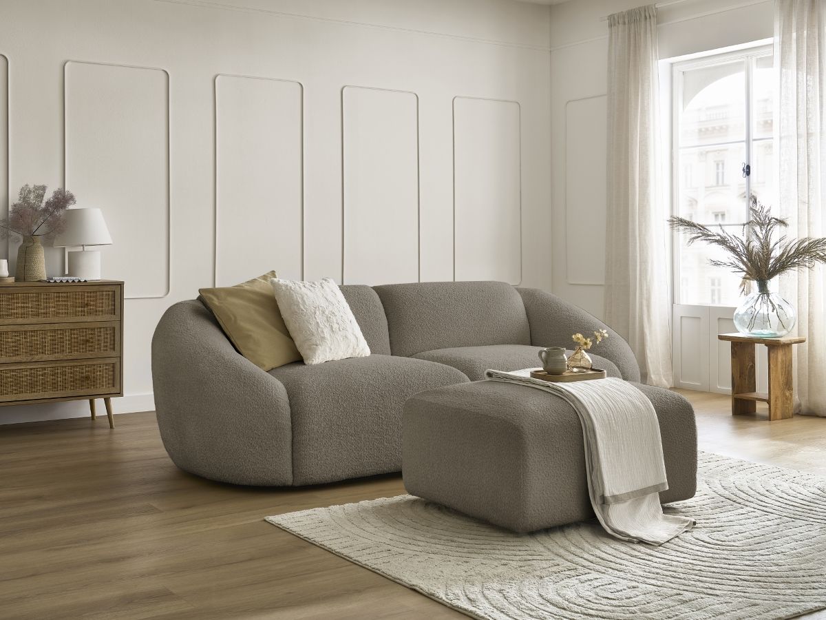 Bobochic Tina Sofa 4-Sitzer mit Pouf Bouclé-Stoff Taupe