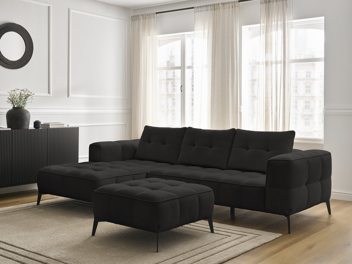 Bobochic Anis Ecksofa mit Pouf Strukturstoff Schwarz Ecke links