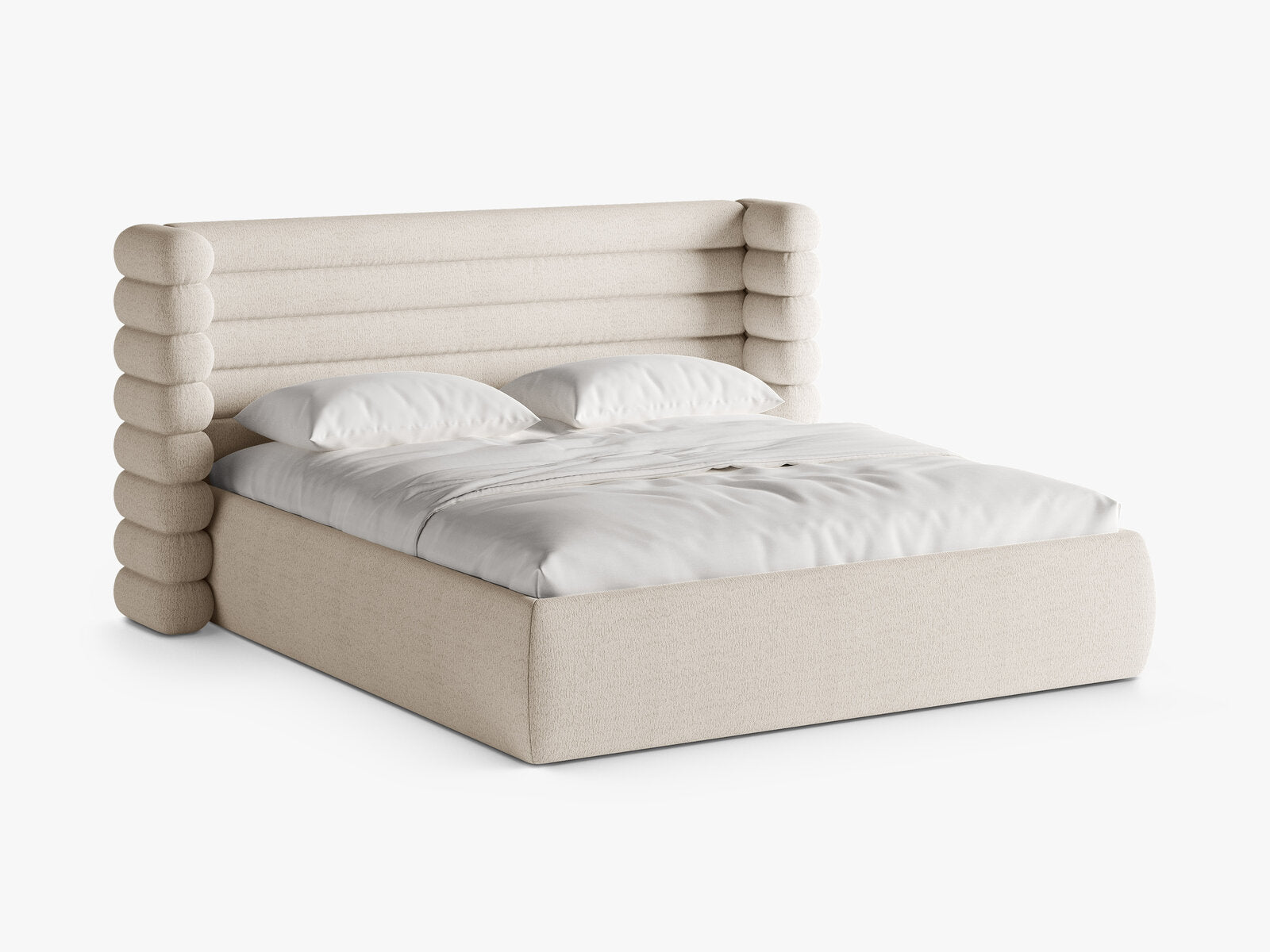 Micadoni Stauraumbett mit Kopfteil Mount Boucle Coral Helles Beige 140x200