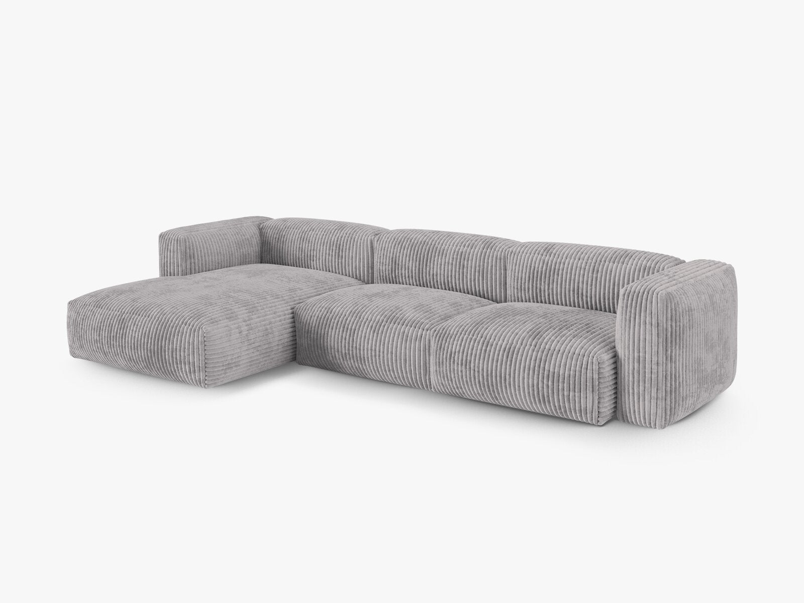 Micadoni Ecksofa Martina 3-Sitzer 90cm Sitztiefe Links Kord Tilia Hellgrau