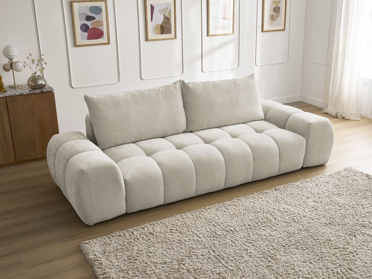 Bobochic Everest Sofa 3-Sitzer, 2 Kissen Strukturstoff Beige