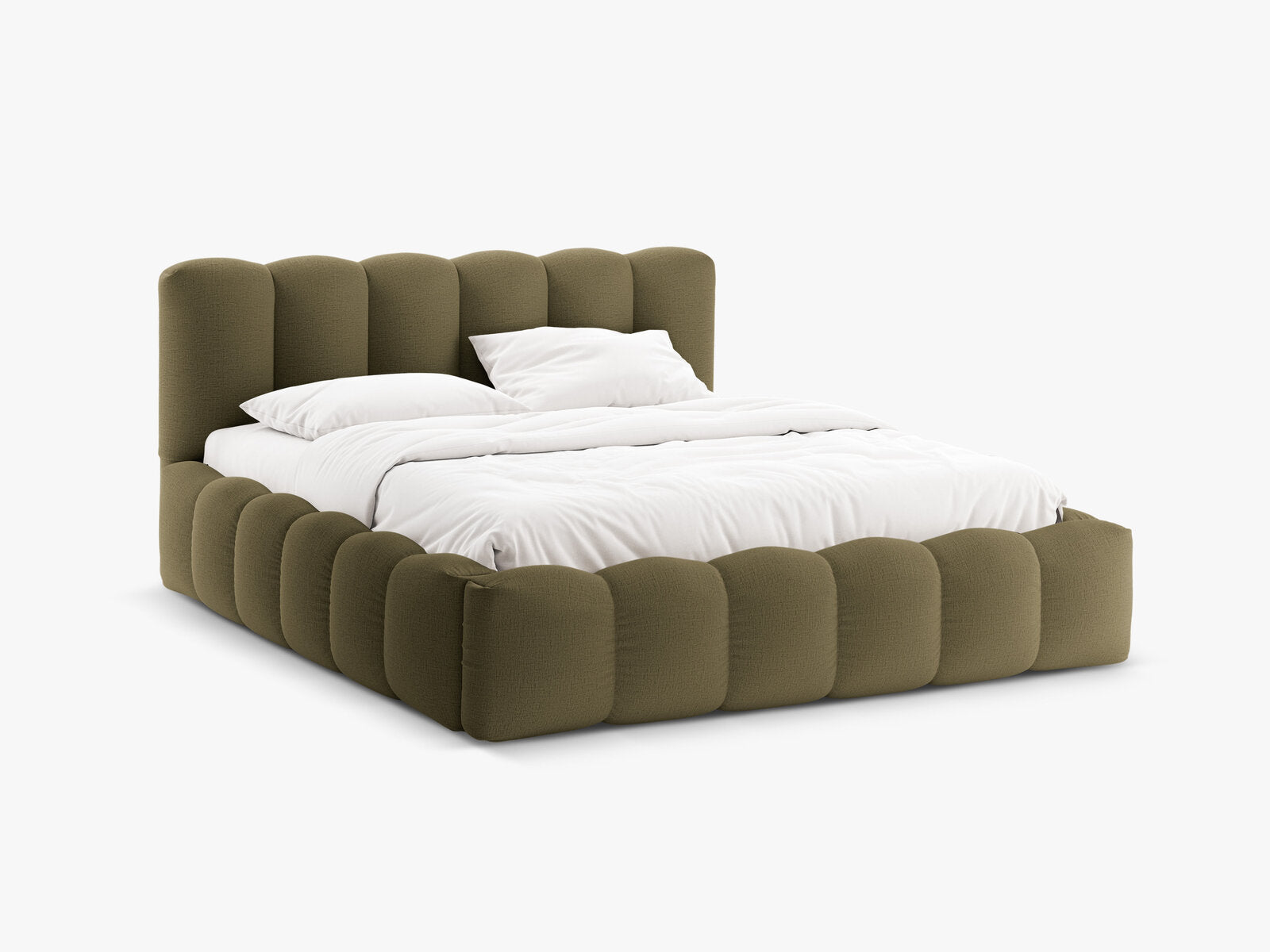 Micadoni Stauraumbett mit Kopfteil Lupine Strukturierter Stoff Moly Grün 160x200