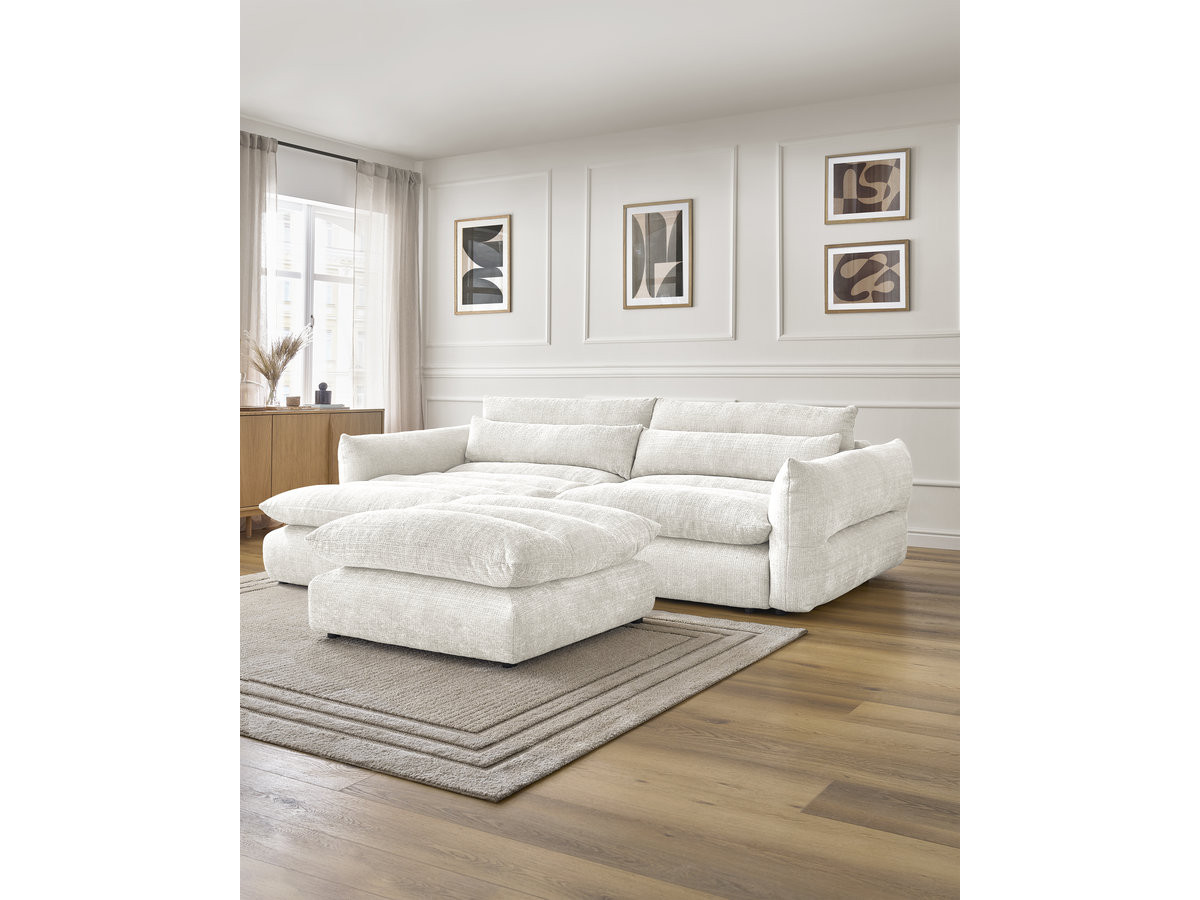 Bobochic Neil Ecksofa mit Pouf Strukturstoff Weiß Ecke links