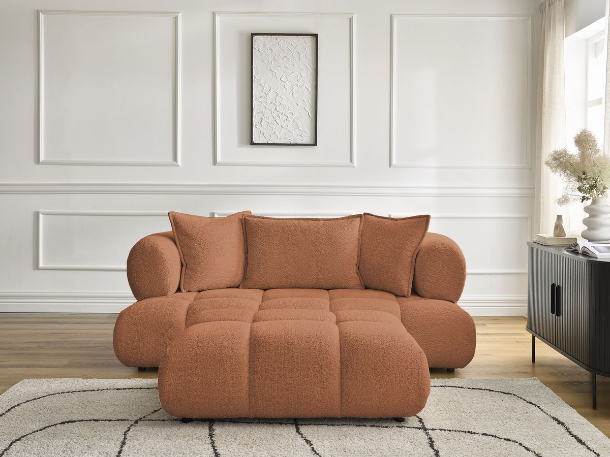 Bobochic Alya Sofa 2-Sitzer mit Pouf Bouclé-Stoff Orange
