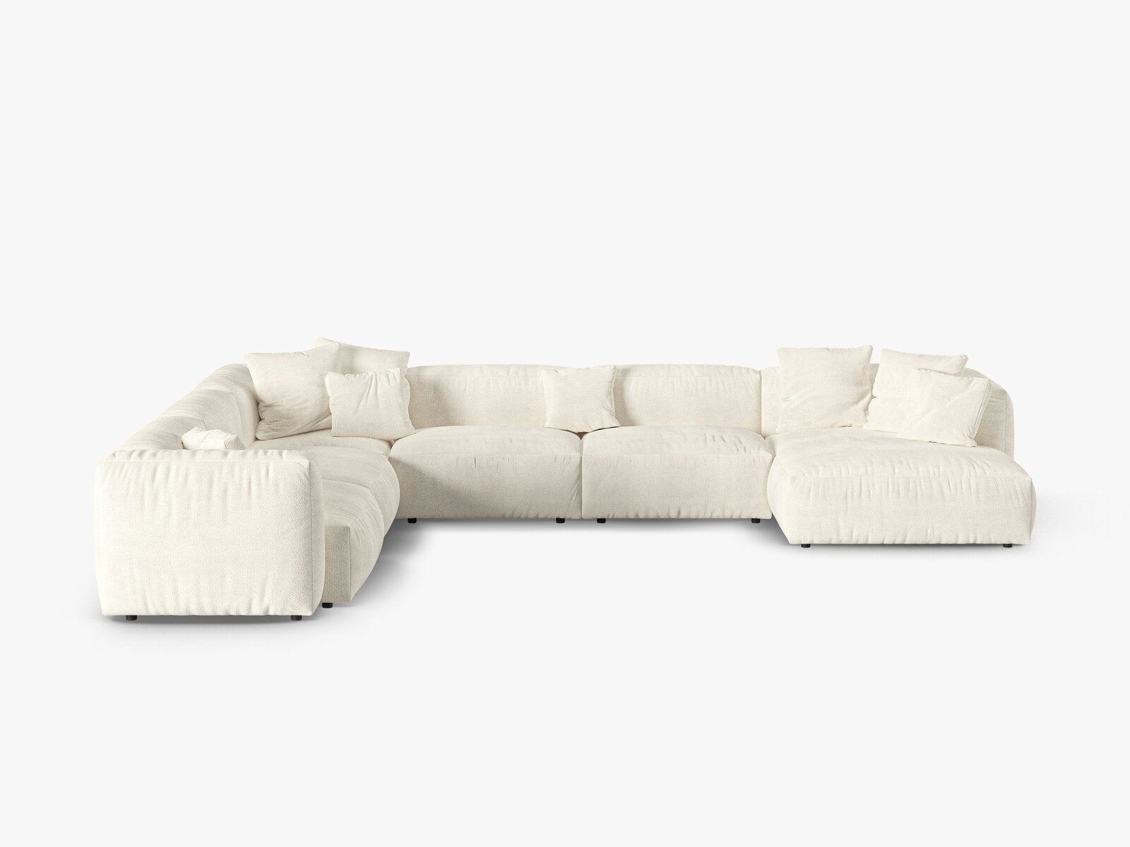 Micadoni modulares Ecksofa XL Martina 6-Sitzer 90cm Sitztiefe Links Boucle Monet Elfenbein