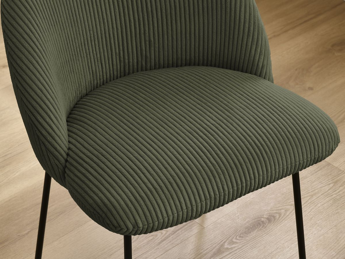 Bobochic Lalie Esszimmerstuhl 2er-Set mit Metallbeinen, schwarz Cordsamt Grün