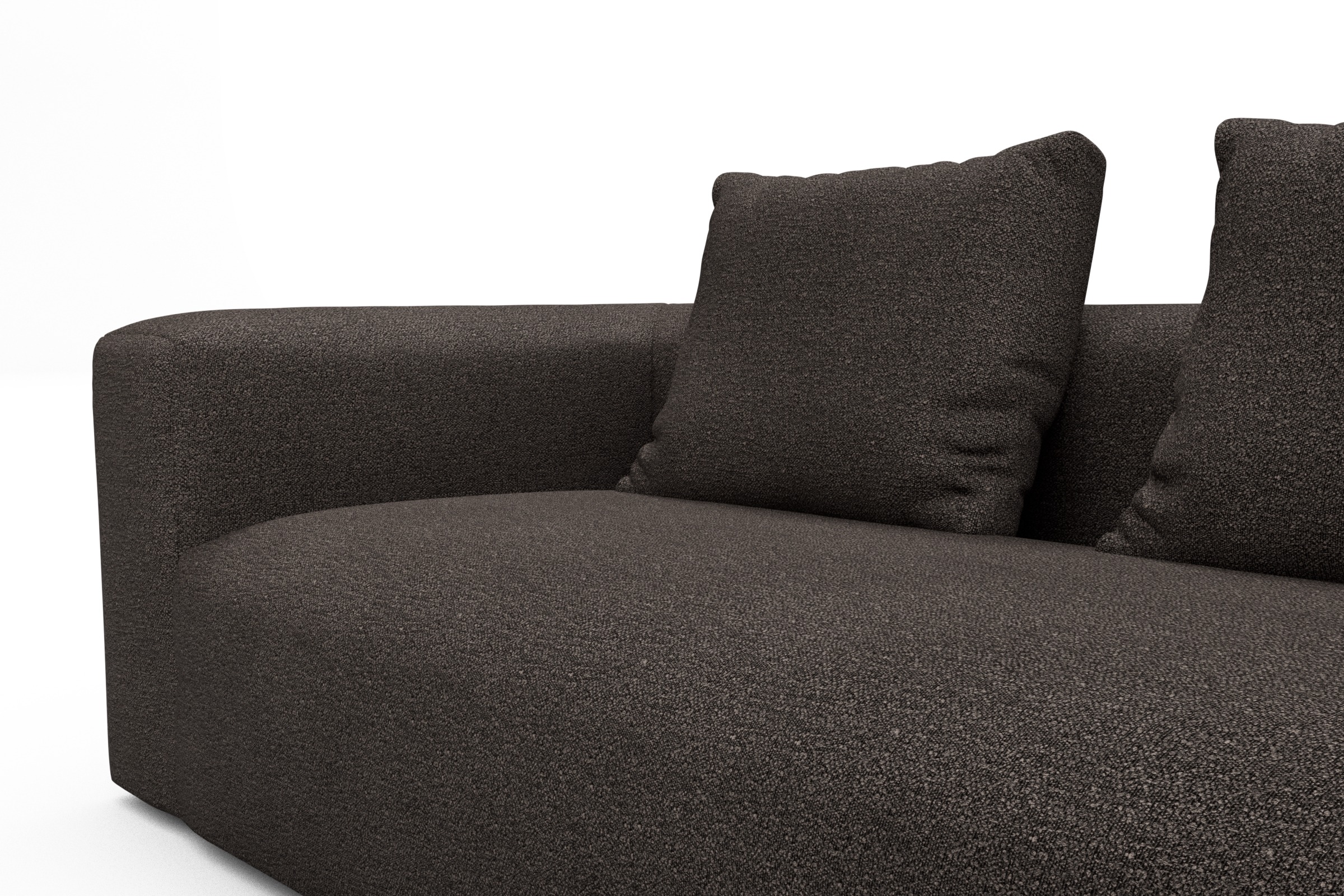 Wohnlandschaft Fred Chaiselongue rechts mit 2-Sitzer und lange Armlehne links Boucle-Taupe